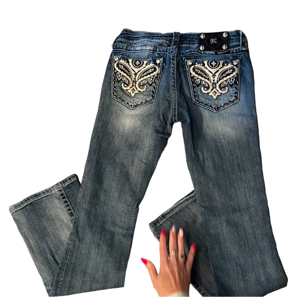 Miss Me Women's Boot Cut Jeans with Embroidered Back Pockets - Blue